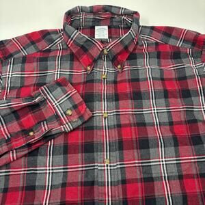 Brooks Brothers 2XL Red Gray Black Plaid Long Sleeve Button Down Flannel Shirt